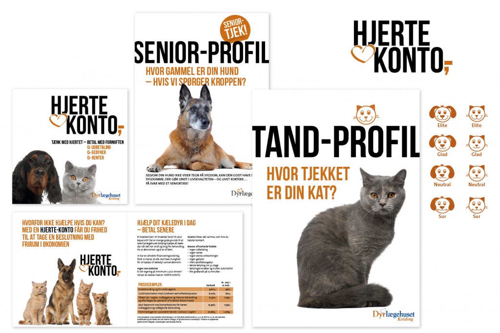 Salgsmateriale til Dyrlægehuset i Kolding, brochure, kampagnelogo og smileyordning